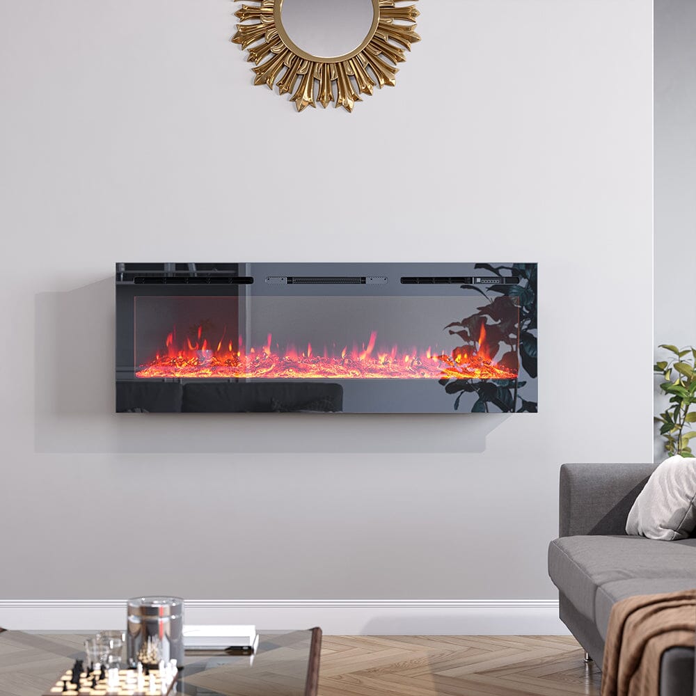 60 Inch Black Wall Mounted Fireplace with Changeable Mirror Effect Wall Mounted Fires Living and Home 60 inch